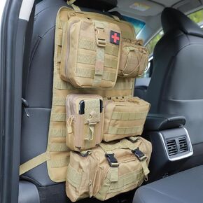 truck seat organizer and storage tactical car back seat back organizer with a Molle Vehicle Panel and 5 Different Size Molle Pouches for most models such as Jeep,SUV,Pickup(Army green)