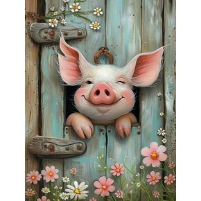 FQOVKYN Pig Diamond Art Painting Kits for Adults-Round Full Drill Diamond Dots Paintings for Beginners, 5D Paint with Diamonds Pictures Gem Art Painting Kits DIY Adult Crafts Diamond Art Project Kits