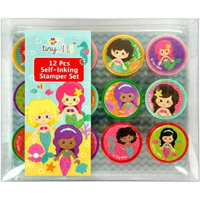 TINYMILLS 12 Pcs Mermaid Stamp Kit for Kids - Mermaid Stamper Set Gift Party Favors