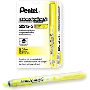 Pentel Handy-line S Retractable and Refillable Highlighter, Yellow 12-Count (SXS15-G)