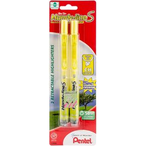 Pentel Handy-line S Retractable Highlighter, Chisel Tip, Yellow Ink, 2/ Pack (SXS15BP2G)