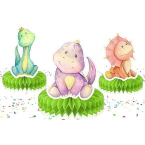 Set of 5 Dino Table Honeycombs - Vibrant Dinosaur Themed Decorations for Baby Shower or Birthday Party, Fun Tabletop Accents