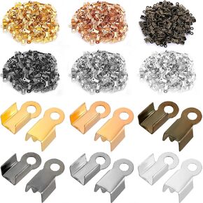 Yolev 1200Pieces Fold Over Clasp Cord Ends Terminators Crimp End Tips Leather Ribbon Ending Clasp Tips Jewelry Connector for Necklace Bracelet Jewelry Making