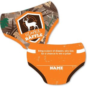 Big Dot of Happiness Gone Hunting - Diaper Shaped Raffle Ticket Inserts - Baby Shower Activities - Deer Hunting Camo Diaper Raffle Game - Set of 24