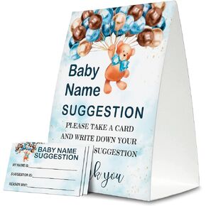 Baby Name Suggestion For Baby Shower Games, Bear Balloons Themed Name Suggestion Game Card, Party Favors Supplies Decorate For Baby Showers Game Cards, 1 Sign & 50 Cards Per Pack –(bbname-006)