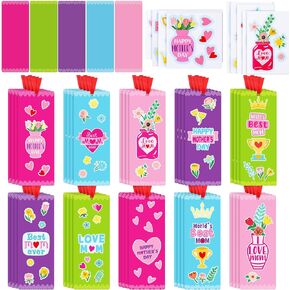 24 Sets Mother's Day Craft Kits for Kids Mom DIY Bookmark Sticker Scenes World's Best Mother Craft Gifts Make Your Own Paper Bookmarks for Classroom School Mother's Day Party Favor Supplies