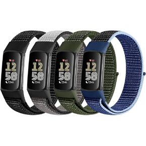 4 Pack Nylon Watch Bands Compatible with Fitbit Charge 6/Fitbit Charge 5, Adjustable Breathable Replacement Nylon Wristband Fitbit Charge 5 Charge 6 Sport Strap for Women Men