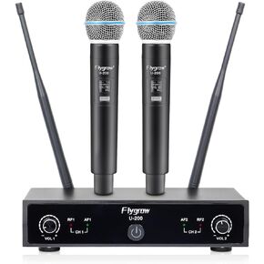 Dual Channel UHF Wireless Microphones System with Lavalier Lapel Mics, Bodypack Transmitter,250ft Range for Live Singing Karaoke Church Party DJ PA Speaker(2 Bodypack)