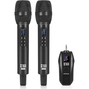 XTUGA D900 Multifunctional Dual UHF Wireless Microphone System Echo Treble and bass Microphone with Removable Receiver 3.5mm Convertible to 6.35mm Output for Stereo and Laptop, Ideal for Karaoke