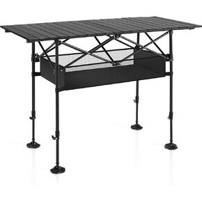 LET'S CAMP Folding Camping Table, Portable Aluminum Roll-up Picnic Backpacking Table with Adjustable Height, Large Storage and Carrying Bag for Picnic, Camping, BBQ, Party, Backyard, Beach