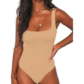 Allchic Womens Scoop Neck Bodysuits Tops Racer Back Tank Shirts Sleeveless Jumpsuits in Kuwait