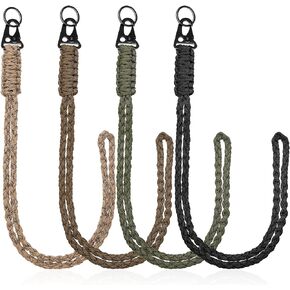 Hotop 4 Pieces Heavy Duty Lanyards with Metal Hk Clips, Braided Strong Paracord Keychains Neck Key Camera Whistle Phone Outdoor Survival, Black, Green, Brown, Camo, 58 x 2.8 0.8 cm/ 23 1 0.3 inches