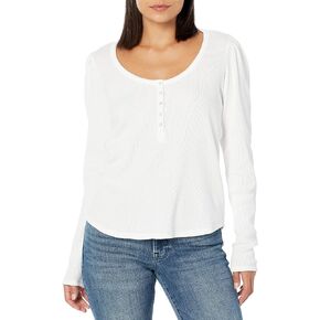PAIGE Women's Daniella Top Long Subtle Puff Sleeve Soft Waffle Knit in Ivory