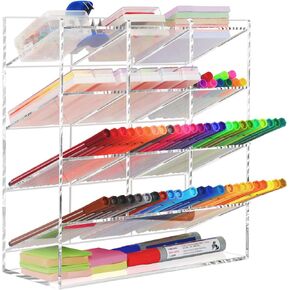 Acrylic Marker Organizer Clear Pen Holder for Desk Color Pencil Organizer Art Supply Desktop Storage Rack Copic Marker Stand with 10 Compartments for School Office