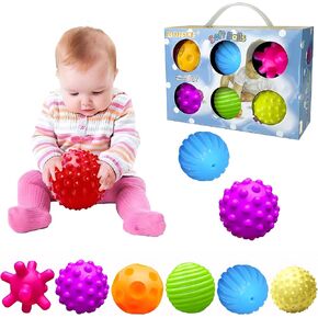 Baby Sensory Toy, Infant Sensory Squeeze Ball Texture Multi Massage Soft Balls Set, 6 Pieces by