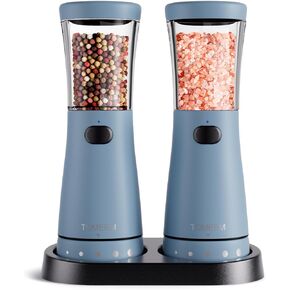 Electric Salt and Pepper Grinder Set with Storage Base, Stainless Steel Rechargeable Salt and Pepper Grinder Set with 4.5oz Large Capacity, 1.8" Wide Mouth, Adjustable Coarseness, Ideal for Kitchen