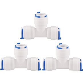 uxcell 3/8 inches OD Tee-type Quick Connect Water Purifiers Tube Fittings Push in to Connector Filter RO Tubing Connector for RO Reverse Osmosis System 3pcs