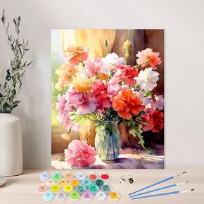 AIRDEA Paint by Numbers Kit for Adults,Flowers Adults' Paint-by-Number Kits,Carnation Paint by Numbers Kit for Beginner,DIY Paint by Numbers Canvas 15.7x19.6 inch,Without Frame