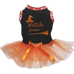 Petitebella Witch Please Puppy Dog Dress (Black/Gold Cobweb, X-Small)