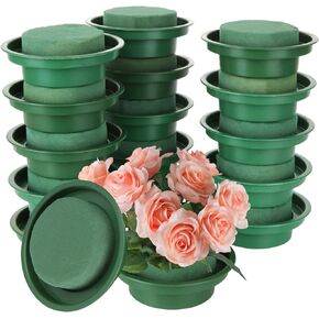 16 Pack 4.7 Inch Floral Foam Round in Bowls Green Foam for Flower Arrangements, Wet Floral Foam for Fresh Flowers with Floral Foam Blocks for Table Party Wedding Festival Flower