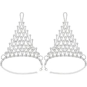 Silver Rhinestone Jewelry Hand Chain Fingerless Sparkle Hand Accessories Nightclub Short Gloves for Women