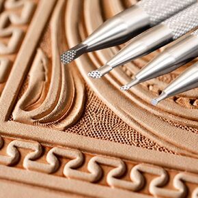 Singring Leather Stamping Tools Checkered Background Stamps 304 Stainless Steel Professional DIY LeatherCrafts Mesh Pattern Carving Tool (4pcs（S+M+L+Round）)