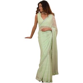 TRENDMALLS Women's shimmer fabric sequence Siroski Women Saree