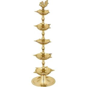 Craftsman Pure Brass Kerala Samai Diwali Puja Deepak Peacock Traditional Pooja Deepam 5 Step Panchmahal Diya Oil Lamp Kutthu Vilakku Dia 5 in 1 Adjustable Diya 11 inch Deepawali Diya Indian Gift Item