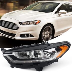 for Ford Fusion Headlight Assembly 2013 2014 2015 2016 Halogen Projector Headlamp Replacement Black Housing Clear Lens Head Light Chrome Front Lamp Left Driver Side LH DS7Z13008B