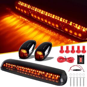 Nifeida 30LED Smoke Len Amber Cab Marker Roof Running Lights Assembly Compatible with Chevrolet Silverado/GMC Sierra 1500 1500HD 2500 2500HD 3500 2002-2007 Pickup Trucks w/Wiring Harness