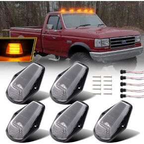 5PCS Amber LED Cab Roof Light Roof Top Clearance Lights Cab Marker Lamp For 1973-1997 Ford F150 F250 F350 F450 Super Duty LED Roof Running Lights Clear Lens