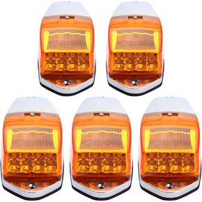 5PCS Truck Cab Marker Light 17 LED Amber Top Roof Running Lights Replacement for Heavy Duty Trucks Peterbilt Kenworth Freightliner Mack International Western Star Semi Truck Trailer Light
