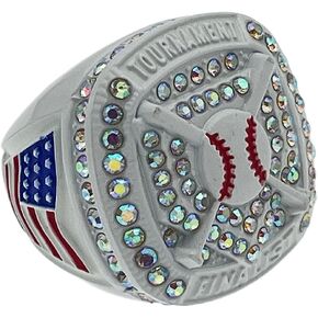 Discount Sports Rings HOME PLATE FINALIST RING — WHITE BODY, PRISMATIC STONES WHITE PAINT Premium Softball Baseball Ring/Player/Team Awards/Tournament Ring