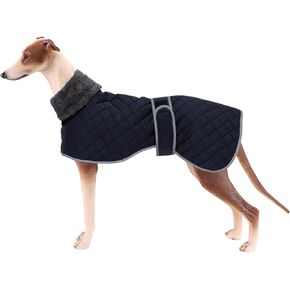 Warm Thermal Quilted Greyhound Coat with Harness Hole, Dog Winter Coat with Warm Fleece Lining, Outdoor Dog Apparel for Medium, Large Dog -Blue-XS