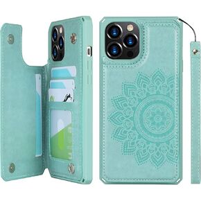 iCoverCase for iPhone 12 Pro Max Phone Case Wallet with Card Holder, iPhone 12 Pro Max Case Women with Strap [RFID Blocking] Embossed Leather Kickstand Shockproof Case 6.7 Inch (Heart Purple)