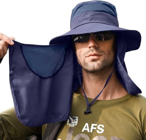 Sun Hat Fishing Hat for Men & Women, UV Sun Protection Wide Brim Hat with Face Cover Neck Flap Summer Hats for Men in Saudi Arabia
