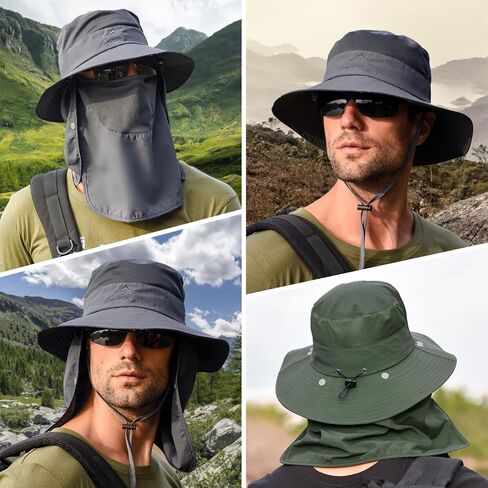 Sun Hat Fishing Hat for Men & Women, UV Sun Protection Wide Brim Hat with Face Cover Neck Flap Summer Hats for Men in Saudi Arabia