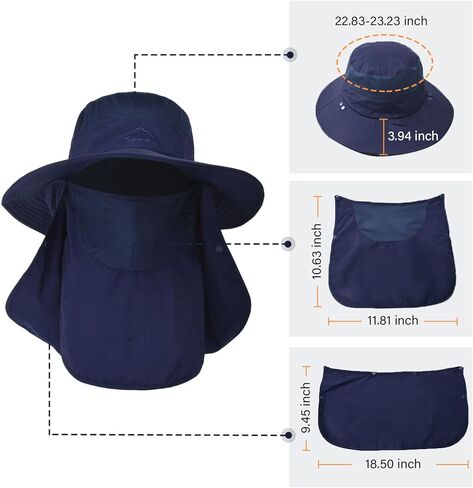 Sun Hat Fishing Hat for Men & Women, UV Sun Protection Wide Brim Hat with Face Cover Neck Flap Summer Hats for Men in Saudi Arabia