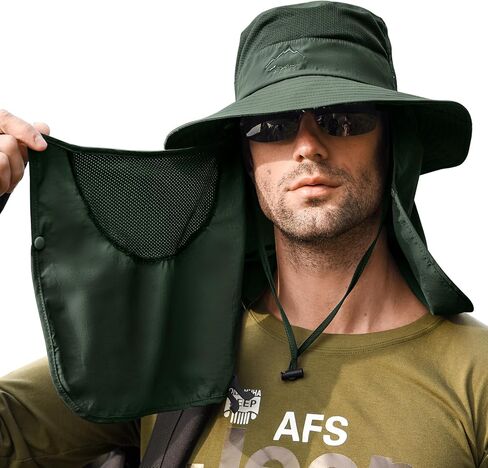 Sun Hat Fishing Hat for Men & Women, UV Sun Protection Wide Brim Hat with Face Cover Neck Flap Summer Hats for Men in Saudi Arabia