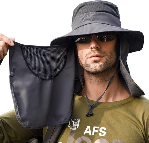 Sun Hat Fishing Hat for Men & Women, UV Sun Protection Wide Brim Hat with Face Cover Neck Flap Summer Hats for Men in Saudi Arabia