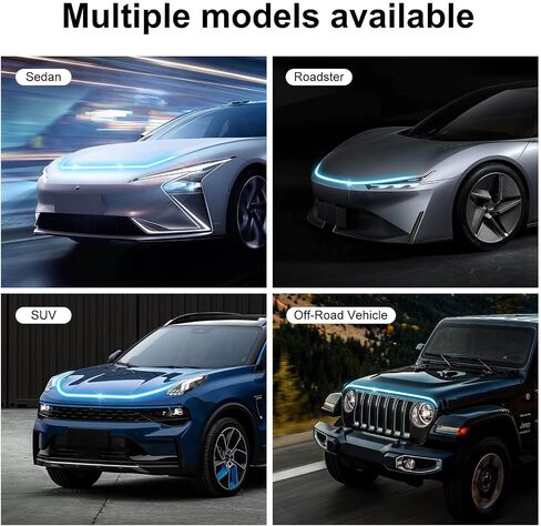Car Hood Light Strip - 【𝗛𝗲𝗮𝘃𝘆 𝗗𝘂𝘁𝘆 𝗩𝗲𝗿𝘀𝗶𝗼𝗻】 71 Inches, Ice Blue Light, Dynamic Scan Start-Up Running LED Lights, Fits Car, Truck, SUV in Saudi Arabia