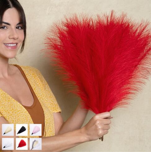 17 Inch Artificial Red Pampas Grass Bouquet - Faux Red Pampas Grass for Centerpiece Table Decor - Ideal Vase Filler for Boho Chic Home, Wedding Decorations & Mother's Day in Kuwait