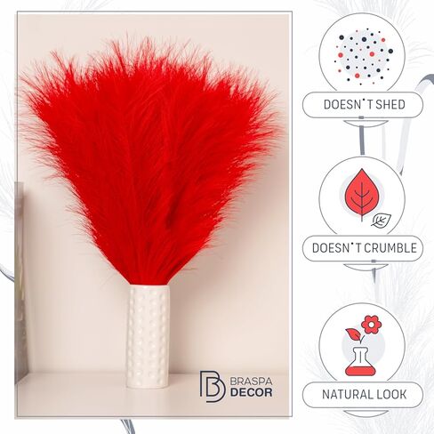 17 Inch Artificial Red Pampas Grass Bouquet - Faux Red Pampas Grass for Centerpiece Table Decor - Ideal Vase Filler for Boho Chic Home, Wedding Decorations & Mother's Day in Kuwait