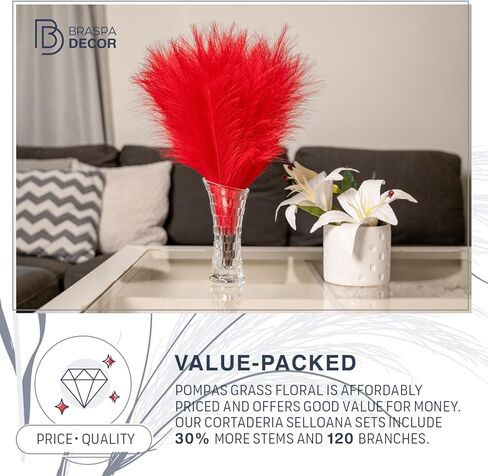 17 Inch Artificial Red Pampas Grass Bouquet - Faux Red Pampas Grass for Centerpiece Table Decor - Ideal Vase Filler for Boho Chic Home, Wedding Decorations & Mother's Day in Kuwait