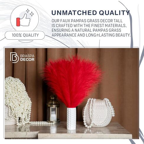 17 Inch Artificial Red Pampas Grass Bouquet - Faux Red Pampas Grass for Centerpiece Table Decor - Ideal Vase Filler for Boho Chic Home, Wedding Decorations & Mother's Day in Kuwait