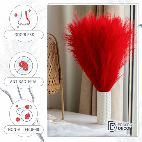 17 Inch Artificial Red Pampas Grass Bouquet - Faux Red Pampas Grass for Centerpiece Table Decor - Ideal Vase Filler for Boho Chic Home, Wedding Decorations & Mother's Day in Kuwait