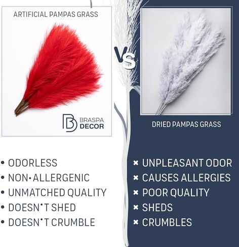 17 Inch Artificial Red Pampas Grass Bouquet - Faux Red Pampas Grass for Centerpiece Table Decor - Ideal Vase Filler for Boho Chic Home, Wedding Decorations & Mother's Day in Kuwait