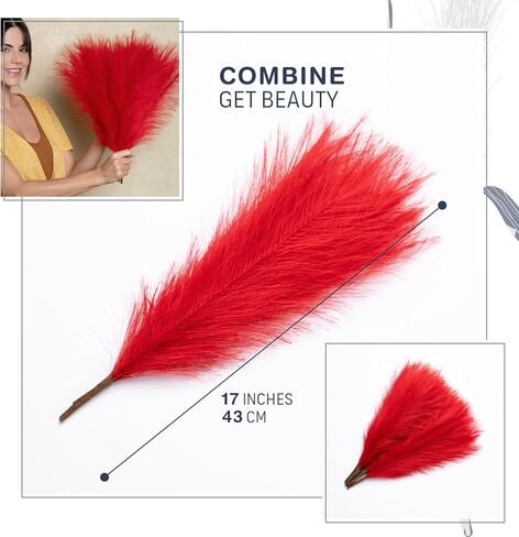17 Inch Artificial Red Pampas Grass Bouquet - Faux Red Pampas Grass for Centerpiece Table Decor - Ideal Vase Filler for Boho Chic Home, Wedding Decorations & Mother's Day in Kuwait