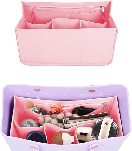 Rubber Beach Bag Organizer Compatible with Bogg Bag/Simply Southern, Felt Tote Organizer Insert with 7 Pockets for Bogg Bag Accessories, Only for Bogg Bag M-Size (Pink) in Saudi Arabia