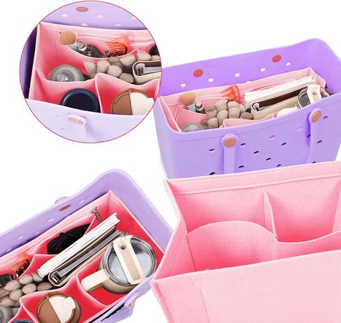Rubber Beach Bag Organizer Compatible with Bogg Bag/Simply Southern, Felt Tote Organizer Insert with 7 Pockets for Bogg Bag Accessories, Only for Bogg Bag M-Size (Pink) in Saudi Arabia